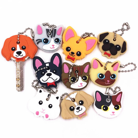 Uds.-Llavero de dibujos animados de animales para niña y mujer, Accesorios para llaveros de silicona de PVC, llavero suave de perro y gato ► Foto 1/6