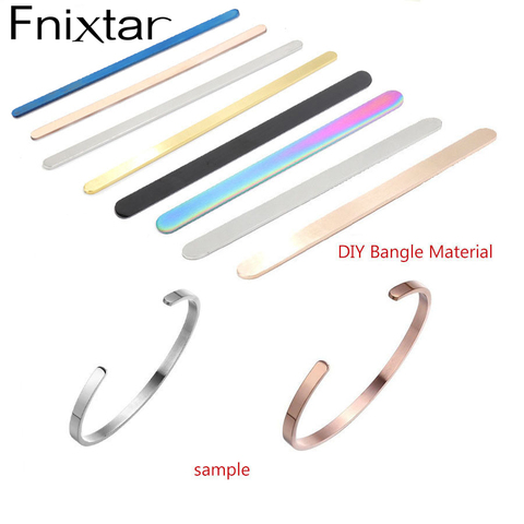 Fnixtar-Lote de 10 unidades, 1/4x6 pulgadas (6x152mm), brazalete abierto, espejo pulido, acero inoxidable, rectángulo, abalorios en blanco para pulseras DIY ► Foto 1/6