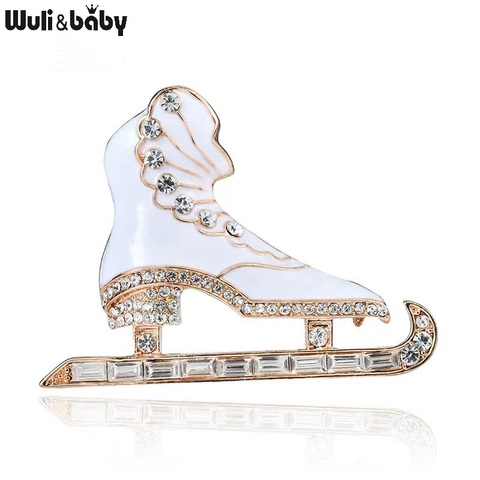 Wuli y esmalte blanco hielo broches con motivo de patines mujeres Unisex deportes patinaje zapatos fiesta zapatos broche informal pines regalos ► Foto 1/4