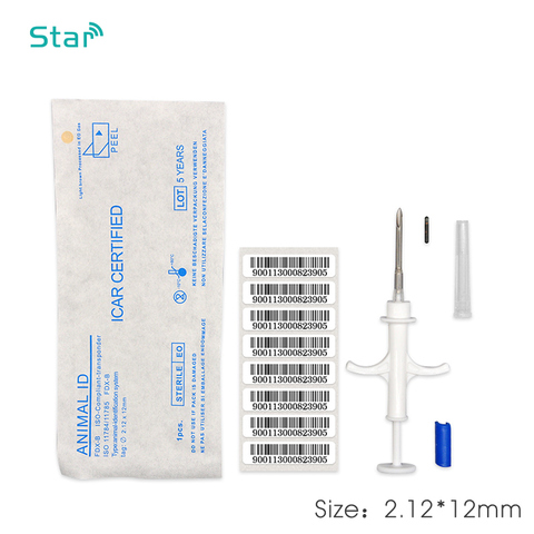 Microchip ISO11784 FDX-B de 2,12x12mm, jeringa para implante de identificación animal, chip de Mascota, aguja, inyector RFID, etiqueta para perro, gato, pez ► Foto 1/6