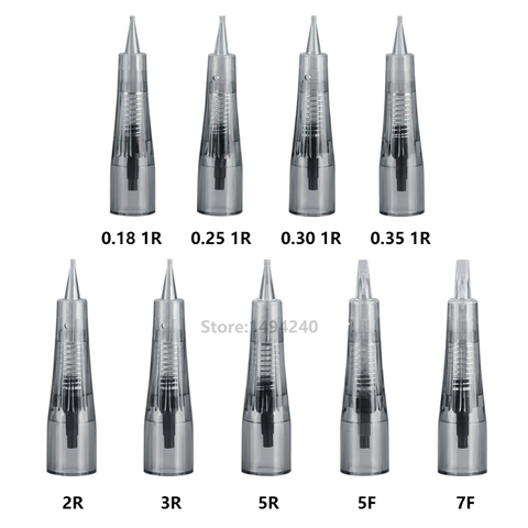 Agujas de Microblading para maquillaje, cartuchos de agujas de tatuaje para cejas y labios, semicorporal accesorio para maquillaje permanente, tipo Push-in 1P ► Foto 1/5