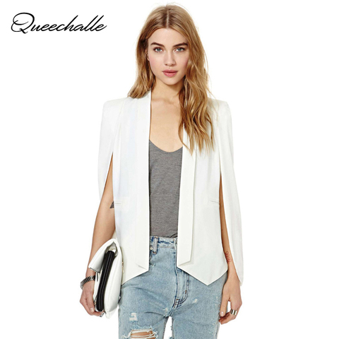 XS-XXL 6 Size Fashion Cloak Cape Blazer Women Coat White Black Lapel Split Long Sleeve Pockets Solid Casual Suit Jacket Workwear ► Foto 1/6