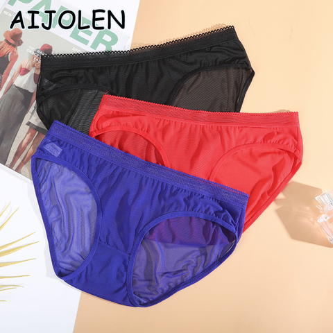 AIJOLEN-bragas transparentes simples para mujer, ropa interior Sexy hueca de tul de Color sólido, calzoncillos blandos sin costuras ► Foto 1/6