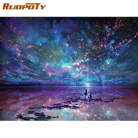 RUOPOTY-Cuadro de pintura artesanal por números, dibujo artístico de cielo estrellado, lienzo Acrílico ► Foto 1/6