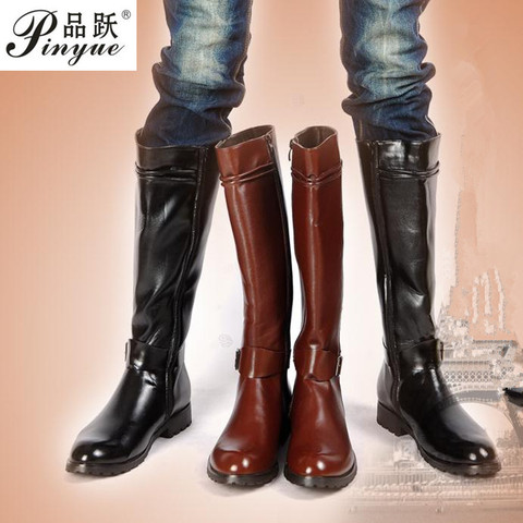 De talla grande 37-45 de Primavera de otoño de los hombres Botas Largas Vintage Hombre negro moto rodilla botas de Punk del dedo del pie redondo de vaquero occidental botas ► Foto 1/6