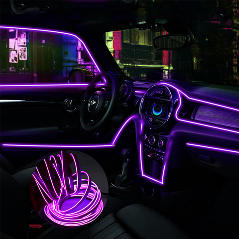 Tira de luces LED para Interior de coche, iluminación Flexible de neón con controlador de cigarrillo, accesorios para coche, 5M ► Foto 1/6