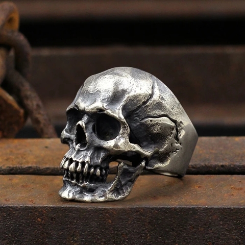 Anillo gótico de calavera Calvario para hombre, de plata, de acero inoxidable, 316L, para motorista, joyería Punk pesada para motocicleta ► Foto 1/4