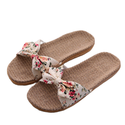 Suihyung-Zapatillas de lino informales para mujer, chanclas con lazo Floral, para verano ► Foto 1/6