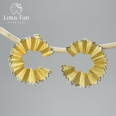 Pendientes de Lotus Fun con diseño de virutas de lápiz para mujer, Plata de Ley 925 auténtica de oro de 18K, joyería fina ► Foto 1/6