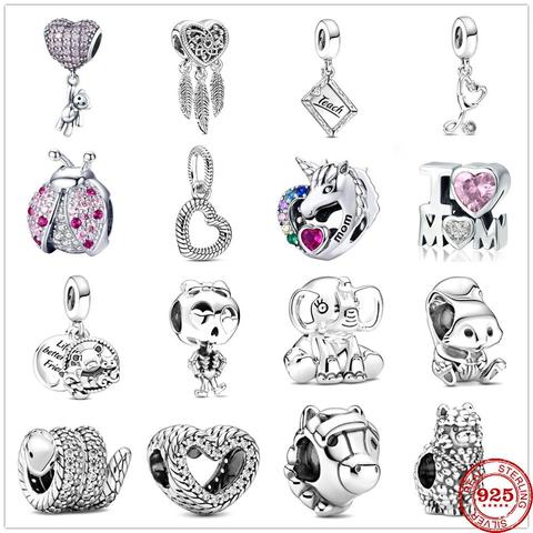 2022 nuevo lindo ardilla elefante serpiente encanto de unicornio DIY Bead fit Original 3mm Pan encantos pulsera de plata 925 de la joyería para las mujeres ► Foto 1/6