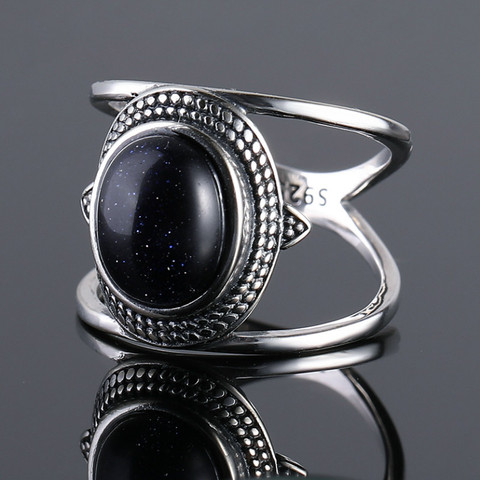 Nasiya de lujo azul Oval anillos de arenisca para las mujeres sólida plata 925 joyería de anillos de piedras preciosas, regalo de ► Foto 1/5