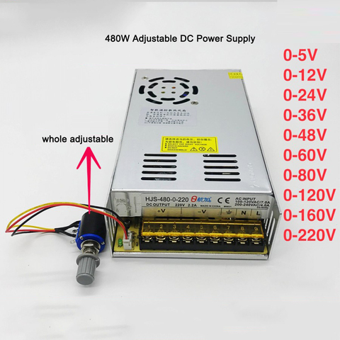 Fuente de alimentación regulada por CC ajustable, transformador de fuente de alimentación de 110V/220V a 0-5V 12V 24V 36V 48V 60V 80V 120V 160V 220V ► Foto 1/1