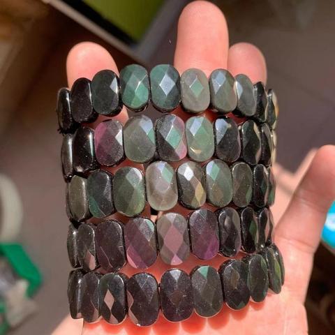 Pulsera de piedra de obsidiana de arco iris de grado AAA para mujer, joyería de piedras preciosas naturales, brazalete para regalo, venta al por mayor ► Foto 1/6