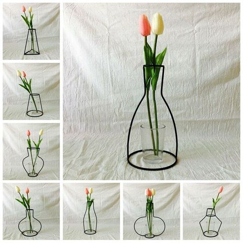 Florero de decoración de hogar para fiesta DIY creativo, soporte para plantas negro, jarrones de flor de alambre de hierro (taza no incluida) ► Foto 1/6