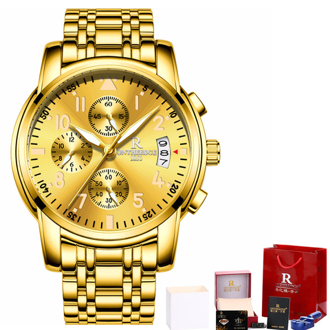 Reloj luminoso de cuarzo para hombre, cronógrafo de marca superior, Dorado, de acero inoxidable, resistente al agua, para negocios ► Foto 1/6