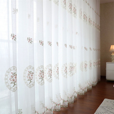 Cortinas de tul bordadas con flores para dormitorio, tratamientos de ventana, gasa transparente europea para sala de estar, cocina, decoración de persiana ► Foto 1/6