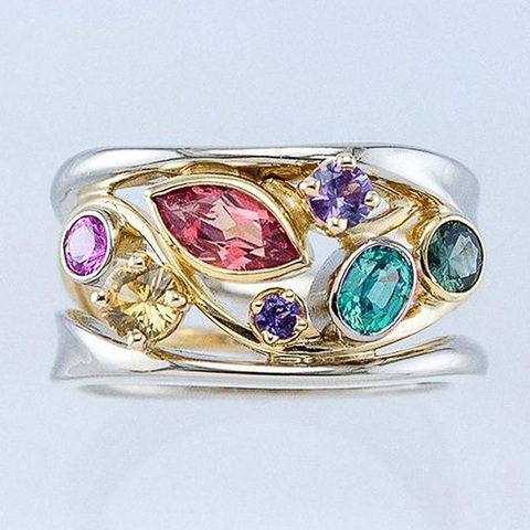 Huitan-anillos de circonia Multicolor para mujer, joyería de moda, anillo de fiesta de diseño hueco, regalo de aniversario, envío en caliente ► Foto 1/3
