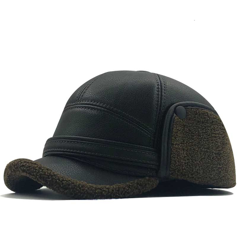 Gorro de cuero con parches cálido para hombre, gorra de béisbol con flecos en las orejas, ajustable, con Cierre trasero, unisex ► Foto 1/6