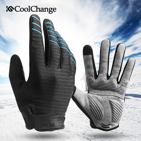 CoolChange-Guantes de Ciclismo para hombre, Dedo Largo con almohadilla de Gel, para bicicleta de montaña, con pantalla táctil ► Foto 1/6