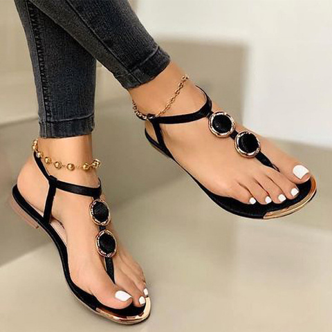 Sandalias de mujer Bohemia con tacones bajos con punta de Clip Sandalias de cuero para mujer con correa en el tobillo novedad de verano 2022 zapatos casuales de playa para mujer ► Foto 1/6