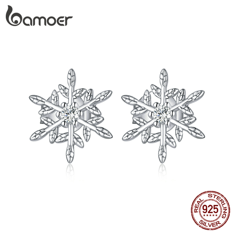 Bamoer auténtico 925 Sterling romántico de plata copos de nieve pendientes para mujer estilo coreano fina joyería de Moda Bijoux BSE424 ► Foto 1/6