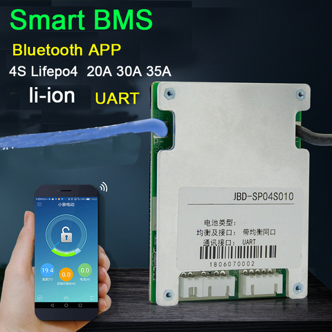 Lifepo4-Placa de protección de batería de litio BMS inteligente BMS 4S, 12V, 35A, 30A, 20A, BMS, Bluetooth, APP, PC ► Foto 1/6