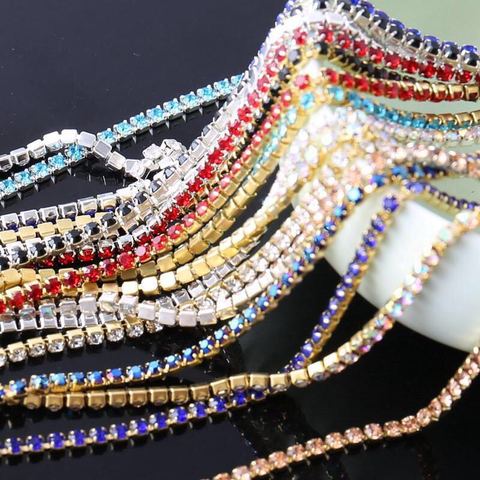 1 yarda, 1 fila, ss6, ss12, ss16, diamante de cristal de color plateado, garra, cadena de cierre, adorno para coser, manualidades, accesorios de ropa ► Foto 1/5