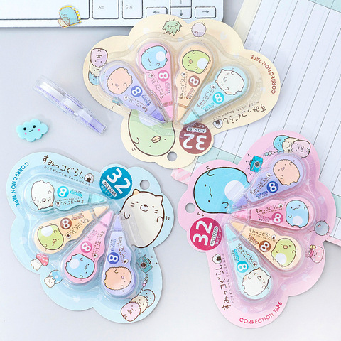 Paquete de 4 unidades Kawaii Sumikko Gurashi, Corrector de color blanco, cinta de corrección, regalo promocional, papelería, suministros para escuela y oficina ► Foto 1/5