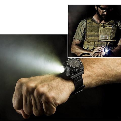 Reloj HiMISS in1 LED superbrillante, linterna resistente al agua, linterna, brújula para deportes al aire libre, reloj de pulsera recargable para hombre ► Foto 1/5