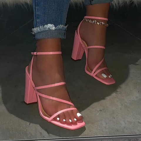 Sandalias de verano cómodas y versátiles con punta abierta, zapatos de tacón alto informales para exteriores, Color sólido, de talla grande ► Foto 1/6