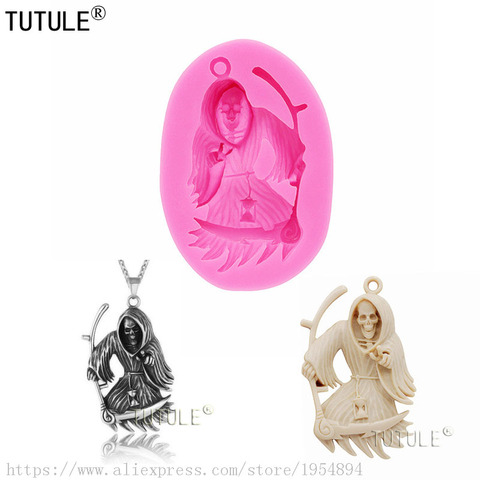 Artilugios, molde de silicona de Calavera, muerte, Hoz, molde malvado, joyas de cráneos artesanales, molde de llavero, molde colgante ► Foto 1/6