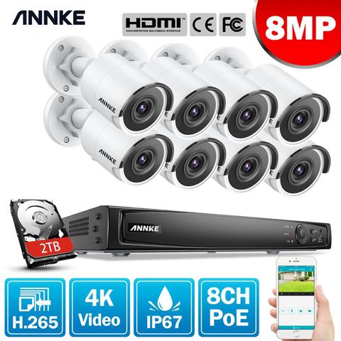 ANNKE-sistema de seguridad de vídeo en red, 16 canales, 4K, Ultra HD, POE, 8MP, H.265, NVR, con 8 Uds., 8MP, EXIR, visión nocturna, IP67, cámara IP tipo bala ► Foto 1/6