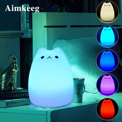 Aimkeeg USB colorido de silicona luz Animal gato del Sensor táctil LED de respiración de bebé de dibujos animados lindo lámpara de noche ► Foto 1/6