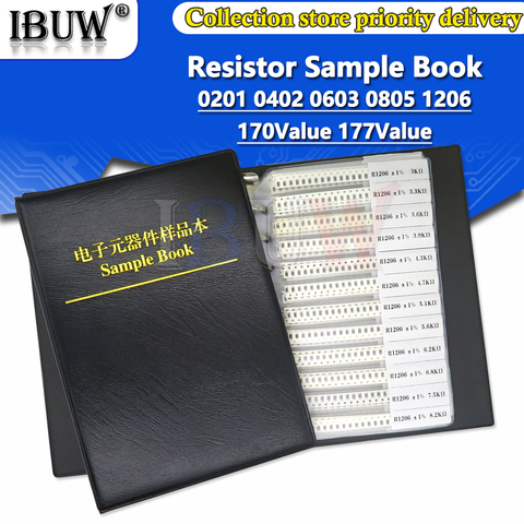 4250 Uds 8500 Uds 8850 Uds 0201, 0402, 0603, 0805, 1206, libro de muestra de resistencia ibuw 1% SMD Kit surtido 10K 100K 1K 1R 100R 220R ► Foto 1/6