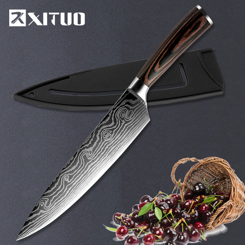 Cuchillo de cocina XITUO de 8 pulgadas cuchillo japonés de acero inoxidable con diseño de láser cuchillos profesionales afilados cuchillo de cocina regalo ► Foto 1/6