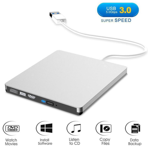 USB 3,0 Unidad óptica externa CD-RW DVD +-RW DVD-RAM escritor reproductor de CD DVD quemador Compatible con USB 2,0 para PC,Mac, portátil, Netbook ► Foto 1/6