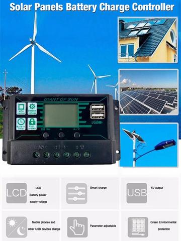 10A 20A 30A 40A 50A 60A 100A MPPT controlador de carga Solar PWM 12V 24V regulador de la batería del Panel Solar de 2 puerto USB pantalla LCD ► Foto 1/6