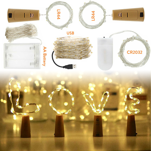 Cadena de luces LED de corcho, guirnaldas de luces de vacaciones alimentadas por USB/batería para decoración de Año Nuevo, 9 colores, 1M, 2M, 3M, 5M, 10M ► Foto 1/6