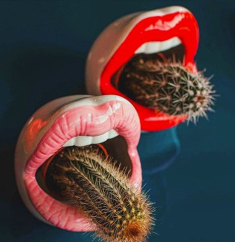 Cerámica pote de flor artesanía florero de cerámica de los labios de boca Sexy regalo verde contenedor de la planta cenicero de la decoración del hogar ► Foto 1/6