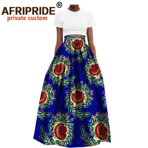 2022 africanos ropa de la longitud del tobillo formal falda de algodón para las mujeres dashiki con estampado maxi tejido cera bola crecido AFRIPRIDE A722709 ► Foto 1/6