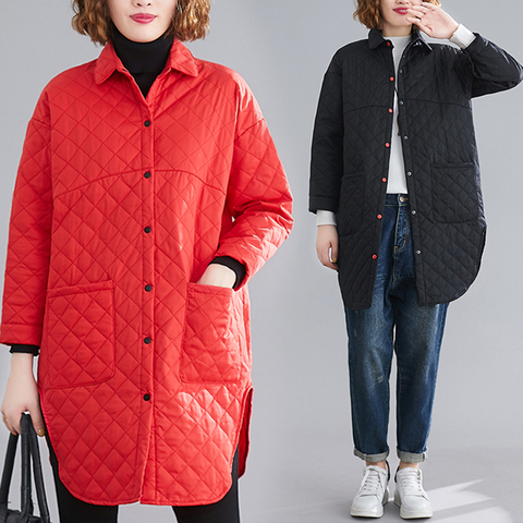 Chaqueta de algodón con dobladillo irregular para mujer, camisa acolchada a cuadros Coreana de longitud media, cárdigan informal con bolsillo grande a la moda, primavera y otoño, 63 ► Foto 1/6