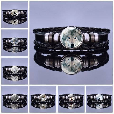 Pulsera de cuero con forma de lobo negro para hombre, brazalete de cuero, Punk, cabeza de Lobo, regalo de Navidad, Dropshipping ► Foto 1/6