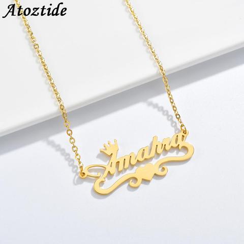 Atoztide-collares de nombre personalizados para mujer, joyería de acero inoxidable con letras personalizadas, corazón, novedad de 2022 ► Foto 1/6