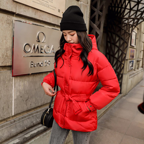 Cinturón de cintura delgada con servicio de pan corto, a la moda ropa de algodón, todo en uno, algodón grueso, ropa abrigo para invierno, versión coreana ► Foto 1/6