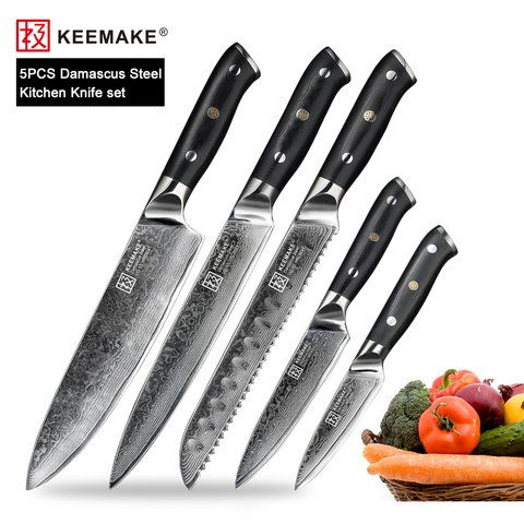 KEEMAKE-cuchillos de Chef de Damasco Santoku, herramienta de corte de acero japonés VG10, núcleo de acero, hoja afilada, mango G10 ► Foto 1/6