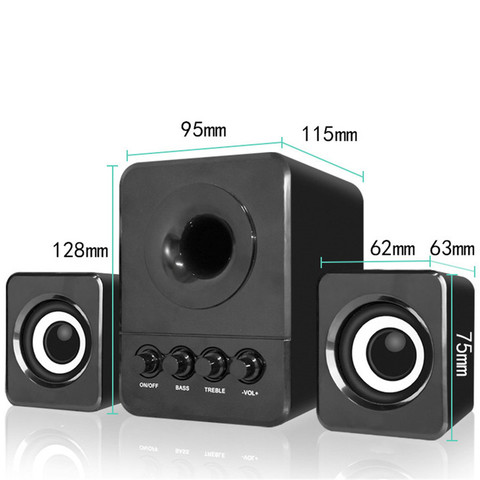 Mini altavoces de escritorio, Subwoofer 2,1, altavoz estéreo con graves, compatible con disco U, tarjeta TF, 3,5mm, USB, reproductor de música, altavoz de graves ► Foto 1/6