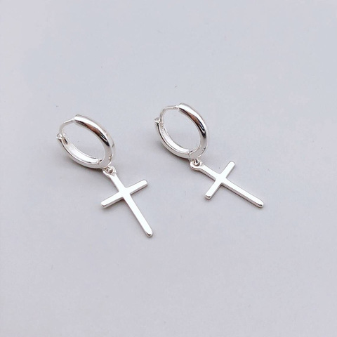 Pendientes religiosos de plata de ley s925 para mujer, aretes hipoalergénicos con Cruz, regalos de fiesta, venta al por mayor ► Foto 1/6