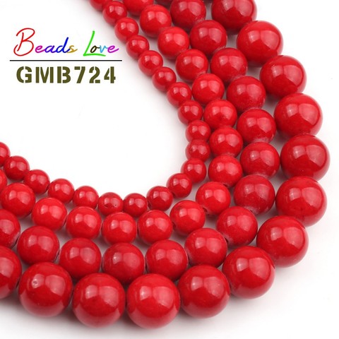 Piedra Natural Coral rojo colores Jades 4 6 8 10 12MM cuentas sueltas redondas para joyería que hace cuentas encantadoras collar de pulsera DIY de 15 pulgadas ► Foto 1/6