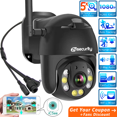 Cámara IP PTZ con Zoom 5X para exteriores, videocámara de Metal de 2MP y H.265, seguimiento de movimiento, luz Dual, domo de velocidad, vigilancia de vídeo CCTV, color negro ► Foto 1/6