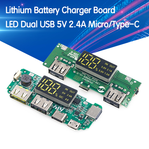 Módulo de carga banco de energía móvil USB 18650, placa de cargador de batería de litio, protección de circuito, LED, USB Dual, 5V, 2.4A, Micro/tipo-c ► Foto 1/6